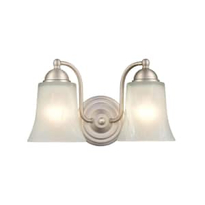 12 in. 2-Light Satin Nickel Vanity Light with Faux Alabaster Glass