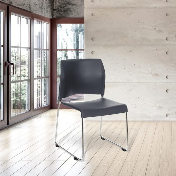 Jody Collection Plastic Stackable Chair in Charcoal, Pack of 4