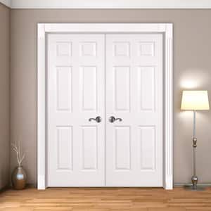 48 in. x 80 in. 6-Panel Textured Hollow Core Primed White Composite Double Prehung Interior Door