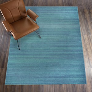 Solid Blue 5 ft. x 7 ft. Machine Washable Area Rug