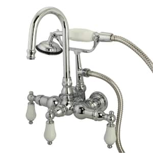 3-Handle Wall-Mount Claw Foot Tub Faucet with Handshower in Chrome