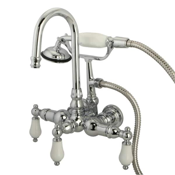 Kingston Brass 3-Handle Wall-Mount Claw Foot Tub Faucet with Handshower in Chrome
