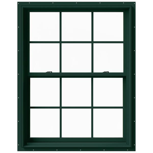 JELD-WEN 37.375 in. x 48 in. W-2500 Series Green Painted Clad Wood Double Hung Window w/ Natural Interior and Screen