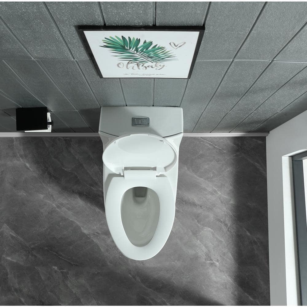 Glossy White Elongated Dual Flush One-Piece Toilet