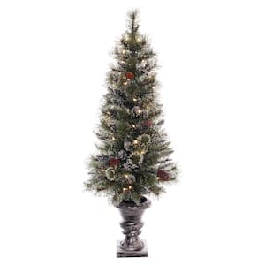 4 ft Pre-lit Incandescent Glitter Pot Artificial Christmas Tree with 50 UL Clear Lights