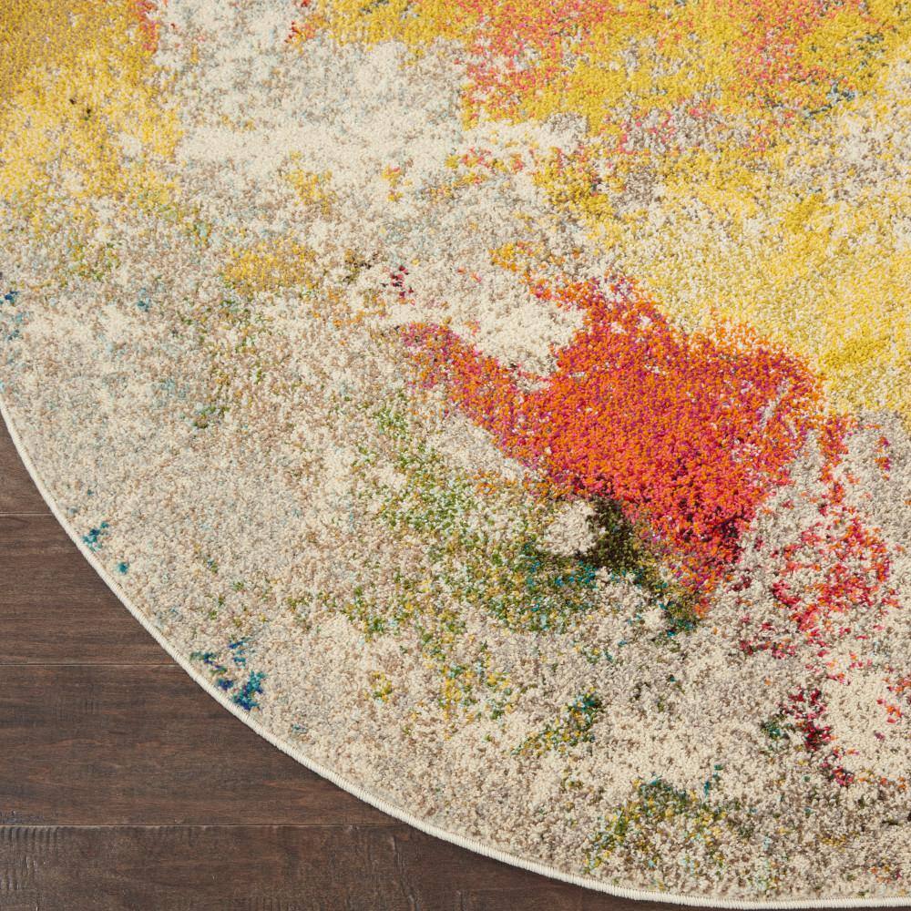 Ivory Abstract Tufted Round Reversible Rug, 5'3"