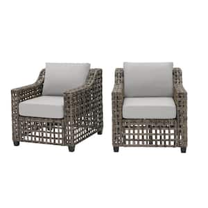 Briar Ridge Brown Wicker Outdoor Patio Deep Seating Lounge Chair with CushionGuard Stone Gray Cushions (2-Pack)