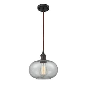 Gorham 1-Light Oil Rubbed Bronze Globe Pendant Light with Charcoal Glass Shade
