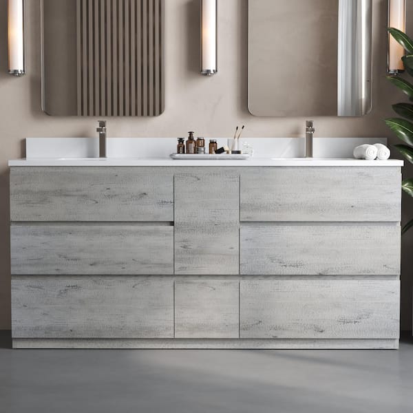 Urban Woodcraft Vamo 72 in. x 20 in. Double Sink Vanity Rustic Gray