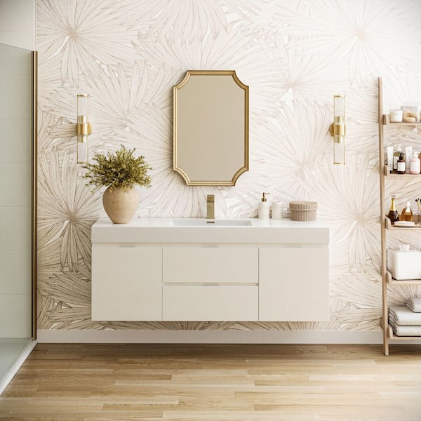 Fresca Valencia 60 in. W Wall Hung Bathroom Vanity in Glossy White with Acrylic Vanity Top in White