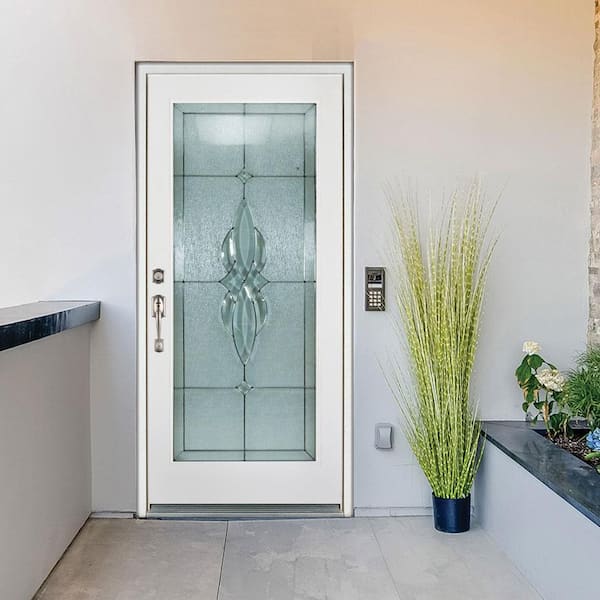 36 in. x 80 in. Scotia Smooth White Right-Hand Inswing Full 1 Lite Decorative Fiberglass Prehung Front Door