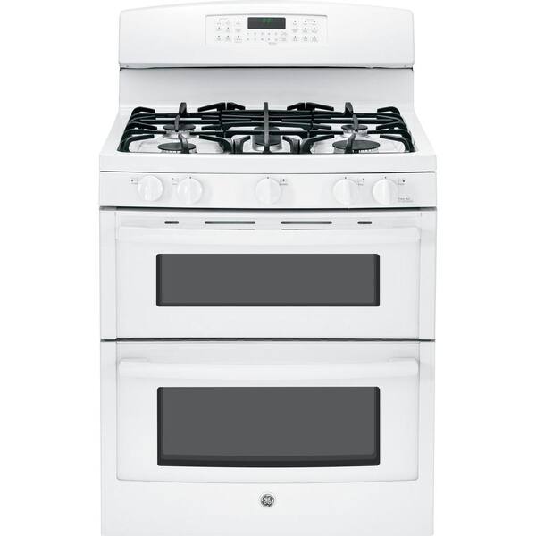 GE 6.8 cu. ft. Double Oven Gas Range with Self-Cleaning Convection Lower Oven in White