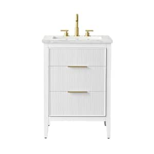 Emma 24 in. W Bath Vanity in White with Engineered Stone Top in Arabescato with White Sink