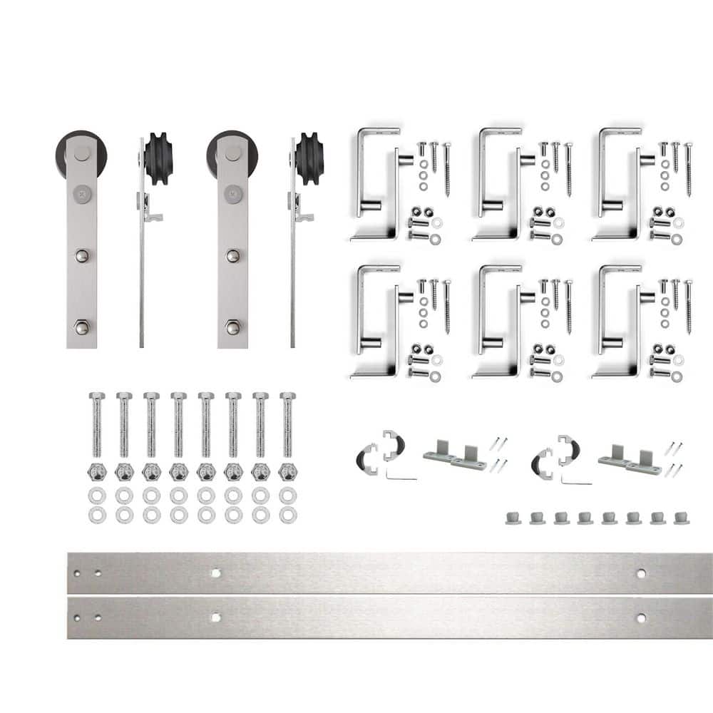 7.5 ft./90 in. Brushed Nickel Double Track Bypass U-Shape Sliding Barn Door Hardware Kit - Straight Design Roller price history on PriceWatchPro