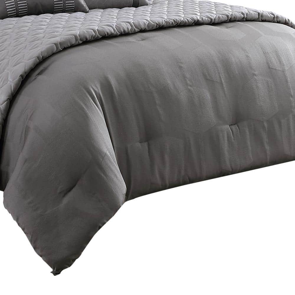Gray Polyester Queen Comforter Set with Geometric Design