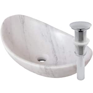 Stone Bathroom Sink Carrara Marble Oval Vessel Sink in White with Umbrella Drain in Chrome