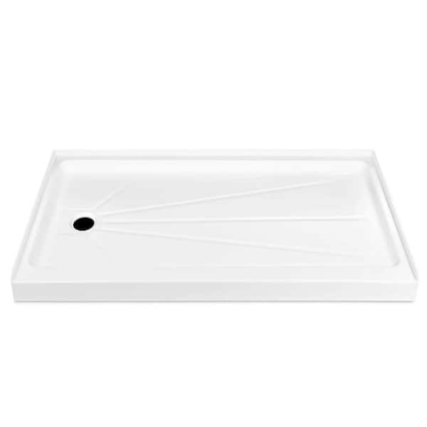 HOROW 60 in. L x 32 in. W Alcove Shower Pan Base with Left Drain in High Gloss White