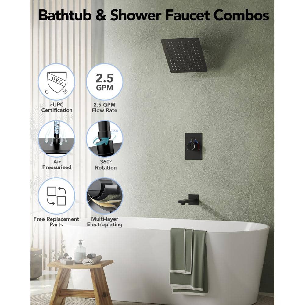 Matte Black Wall Mounted Rain Shower Faucet Set