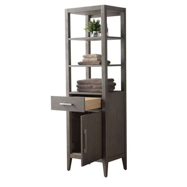 Vanity Art 21 in. W x 17 in. D x 72 in. H Brown MDF Floor Standing Linen Cabinet with Soft Close Door in Driftwood Gray/BN
