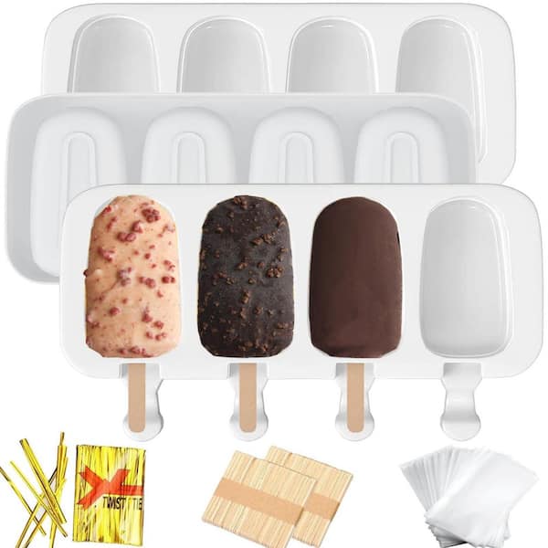 Large Silicone Popsicle Moldswith 100-Wooden Sticks 100-Bag, 100-Twist Ties Food-Grade Silicone Multi Use -Pieces Pack