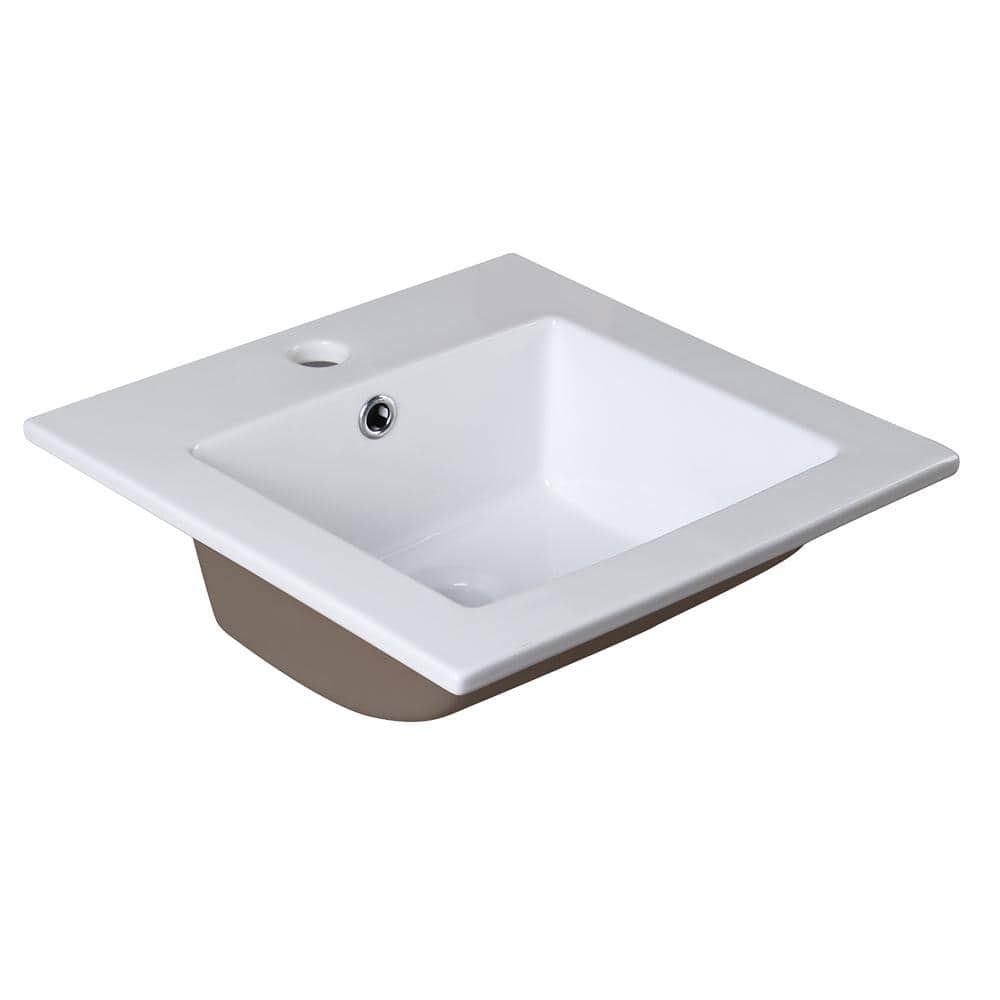 16 Inch White Ceramic Square Drop-In Bathroom Sink with Overflow