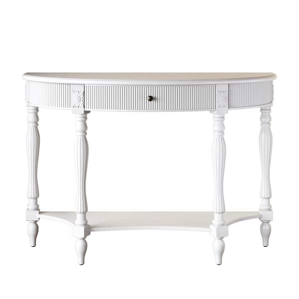 45.27 in. W 31.10 in. H x 17.71 in. D Solid Wood Rectangular Console Table with Drawer and Shelf in White
