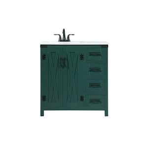 Simply Living 32 in. W x 19 in. D x 34 in. H Bath Vanity in Green with Ivory White Engineered Marble Top