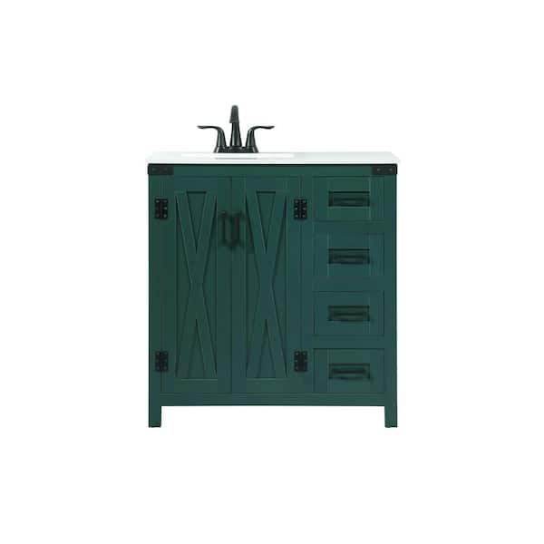 Unbranded Simply Living 32 in. W x 19 in. D x 34 in. H Bath Vanity in Green with Ivory White Engineered Marble Top