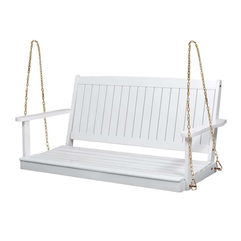 2-Person Wood Outdoor Porch Swing with Breathable Feature for Patio Garden 
