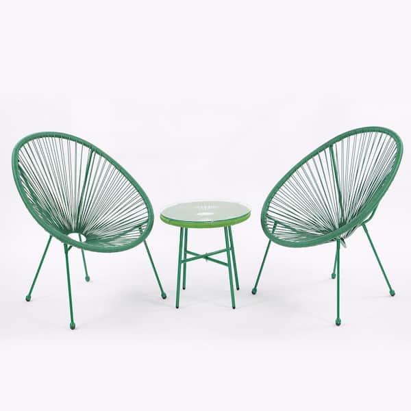Unbranded 3-Piece Acapulco All-Weather Green Woven Wicker Outdoor Bistro Set