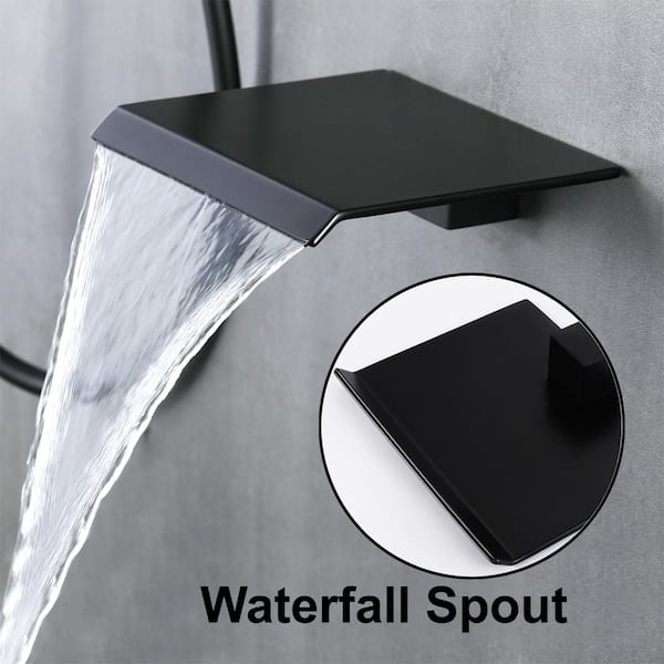 Satico Single-Handle 1-Spray Tub and Shower Faucet with Handheld Shower Combo 12 in. Rain Shower Head in Black (Valve Included)