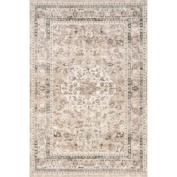 9 ft. 6 in. x 13 ft. 6 in. Davi Stone Faded Spill Proof Machine Washable Area Rug