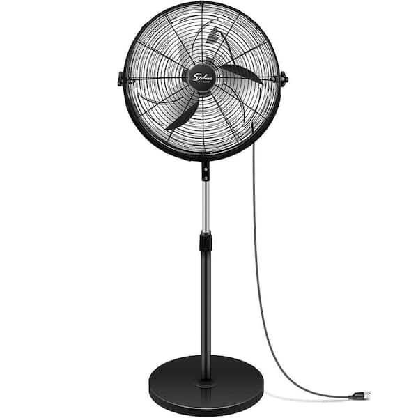 20 in. Pedestal Standing Fan, High Velocity, Heavy Duty Metal For Industrial, Commercial, Residential, Black