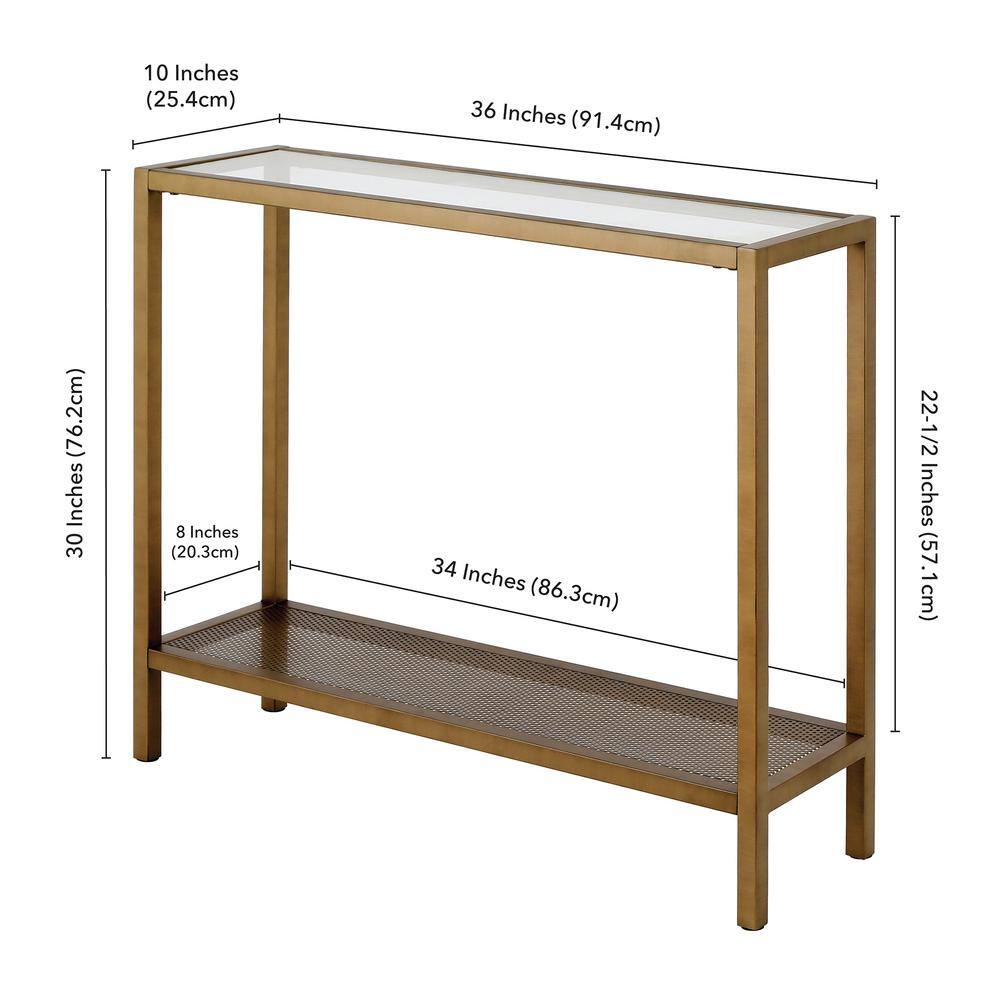 Elegant Brass and Glass Rectangular Console Table with Storage, 36"