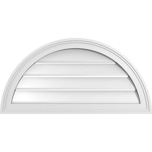 Ekena Millwork 30 in. x 15 in. Half Round Surface Mount PVC Gable Vent: Functional with Brickmould Frame