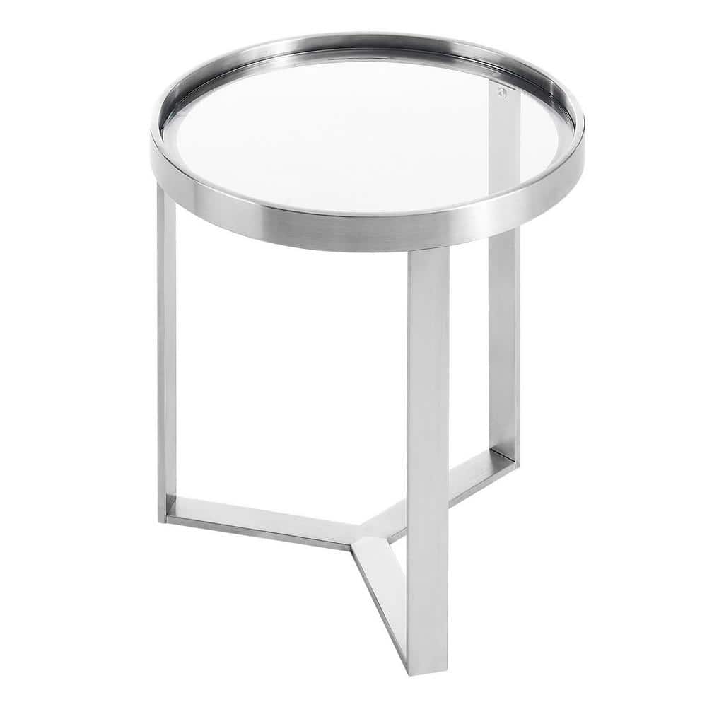 Silver Round Metal and Glass Accent Side Table