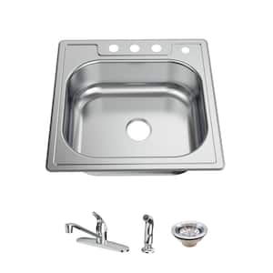 25 in. Drop-In Single Bowl 22 Gauge Stainless Steel Kitchen Sink with Faucet and Sprayer
