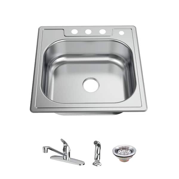 Glacier Bay 25 in. Drop-In Single Bowl 22 Gauge Stainless Steel Kitchen Sink with Faucet and Sprayer