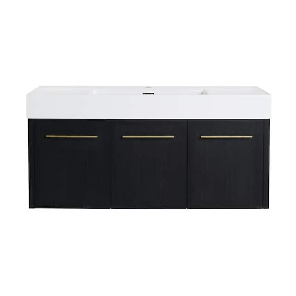 48 in. Single Sink Floating Black Bath Vanity with White Resin Top, Ample Storage Space, 3 Doors
