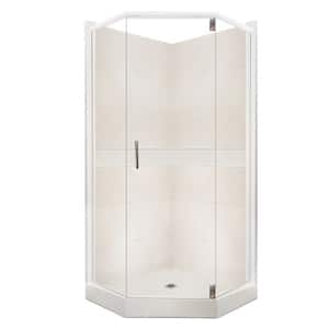 Classic Grand Hinged 36 in. x 36 in. x 80 in. Neo-Angle Shower Kit in Natural Buff and Satin Nickel Hardware