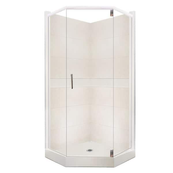 American Bath Factory Classic Grand Hinged 36 in. x 36 in. x 80 in. Neo-Angle Shower Kit in Natural Buff and Satin Nickel Hardware