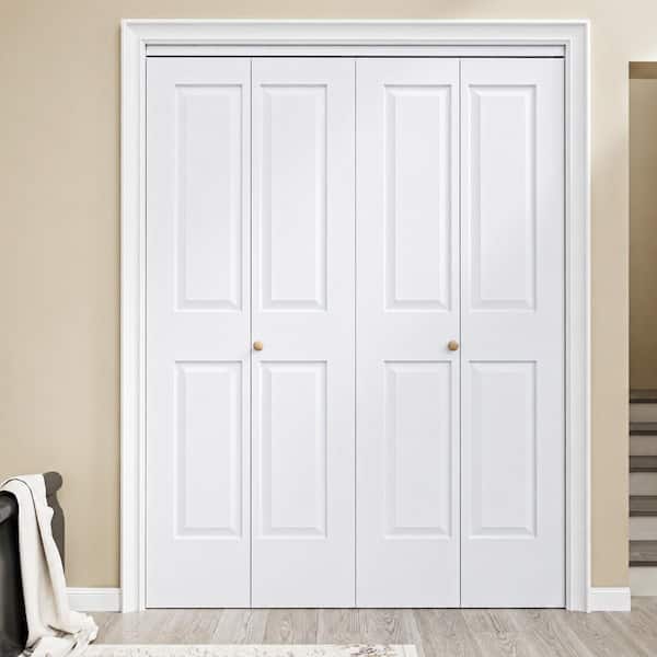 60 in. x 80 in. 4-Panel White Primed Hollow Core MDF Composite Closet Bi-Fold Door with Hardware