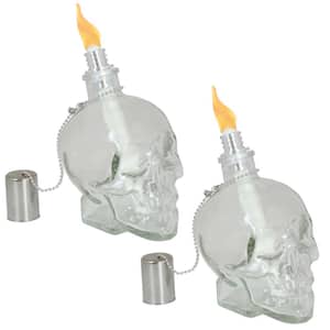 Sunnydaze Grinning Skull 2 Glass Tabletop Torches - Clear