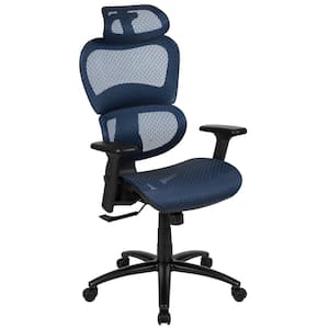 Lo Mesh Headrest Ergonomic Office Chair in Blue with Adjustable Pivot Arms