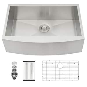 Brushed Nickel Stainless Steel 36 in. Single Bowl Farmhouse Apron Kitchen Sink with Bottom Grid