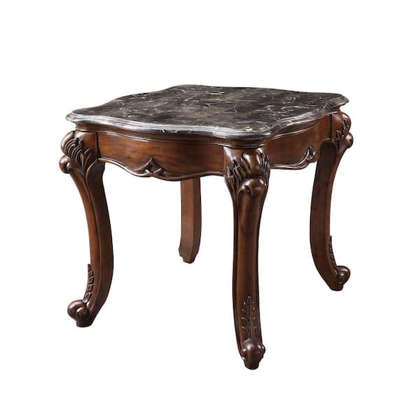 Benjara 28 in. Brown Rectangle Marble End Table with Carved Cabriole Legs