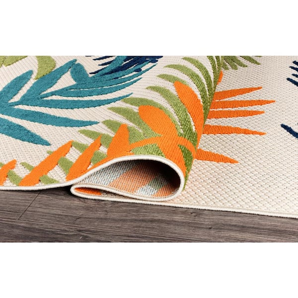 Evora Palm Frond Multi 2 ft. x 7 ft. Runner Rug Indoor/Outdoor