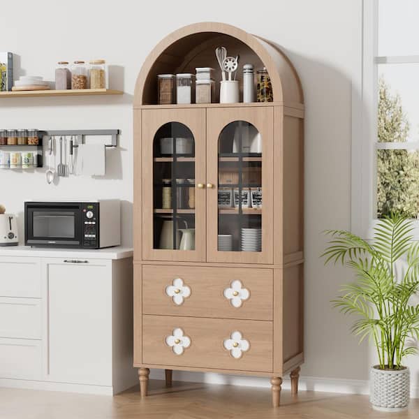 71 in. Tall Arched Pantry Cabinet with Door Shelves Modern Farmhouse Storage Kitchen Pantry Cabinet Anti-Tipping Device