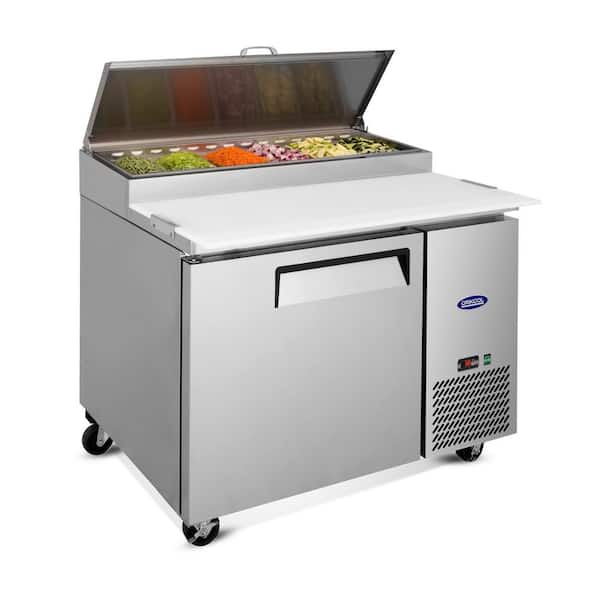 44 in. 11 cu. ft. Commercial Pizza Prep Table Refrigerator in Stainless with Butcher Cutting Board and Protection Lid