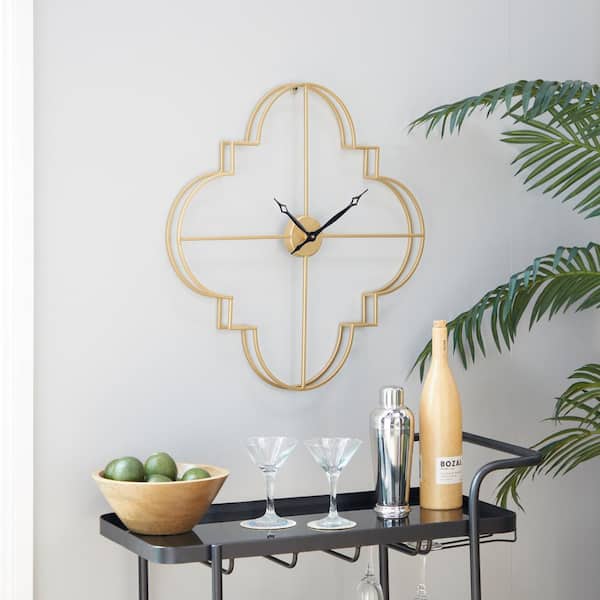 24 in. x 24 in. Gold Metal Open Frame Quatrefoil Wall Clock